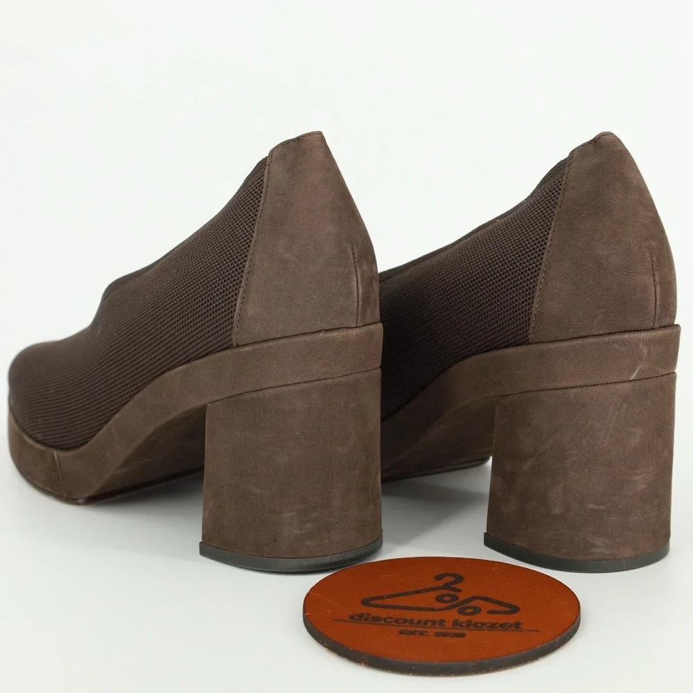 Eileen Fisher Signy Size 11 Stretch Pump Heel Chunky Block Heel‎ Brown Leather